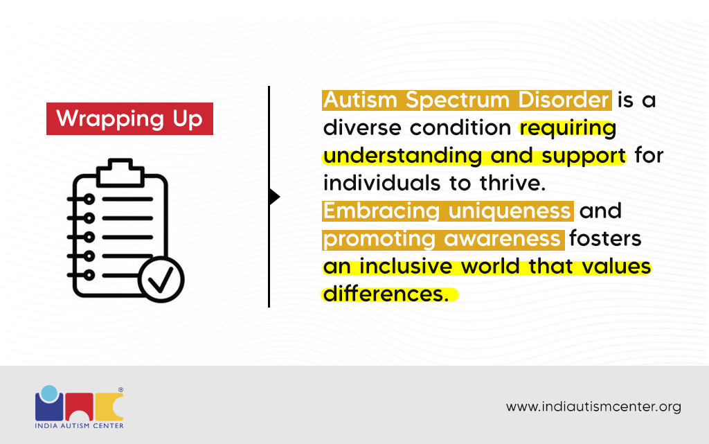 Visual summarizing key takeaways about autism spectrum disorder.